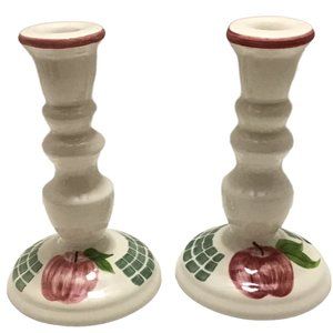 Laurie Gates Los Angeles Pottery Pair of Apple Candle Holders 7.5in Farmhouse